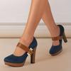 Women's Retro Style Round Toe High Heeled Pumps, Buckle Platform Block Heel Shoes, Women's Footwear