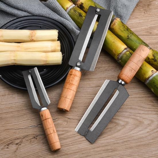 Škrabka na cukrovou třtinu a ananas s dřevěnou rukojetí z vysoce uhlíkové oceli Zeleninová a ovocná škrabka pro silné slupky Ergonomická Nerezová Nezbytnost do kuchyně
