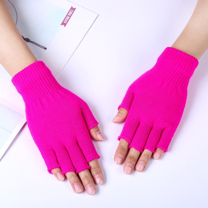 Autumn/Winter Warm Acrylic Knit Half-Finger Solid Color Office Gloves