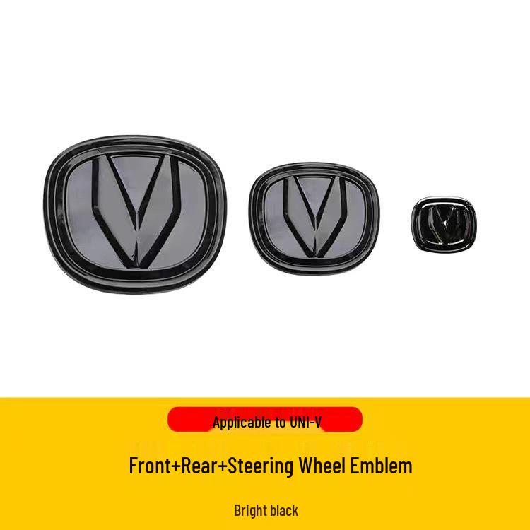 Changan UNIV Modified Car Black Carbon Fiber Logo Stickers for Front, Rear, and Steering Wheel