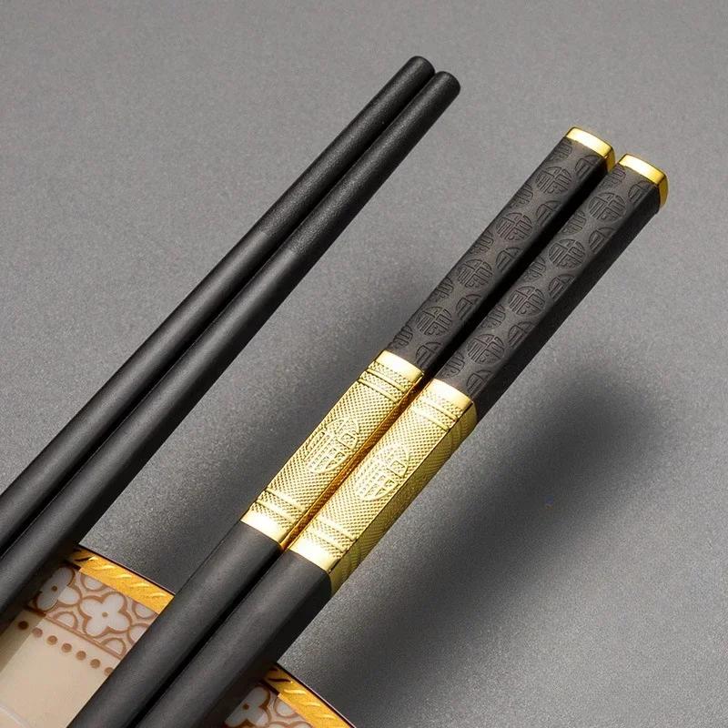 1 Pair Sushi Chopsticks Square Food Black Gold Chopsitcks  Reusable Japanese Cutlery Resuable Chinese Chopstick Alloy Tableware