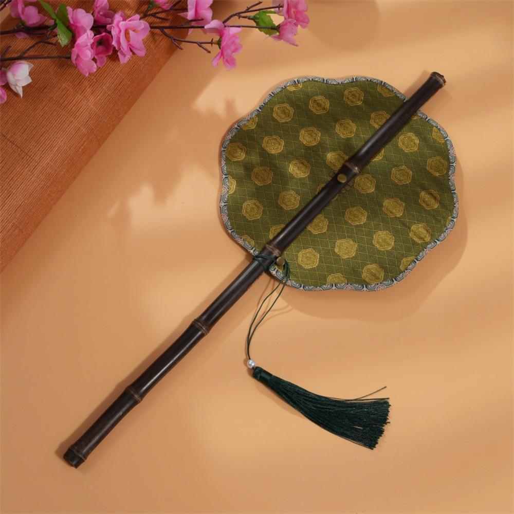 Ancient Style Chinese Bamboo Waist Fan Rollable Group Fan Retro Long Handle Fan Hanfu