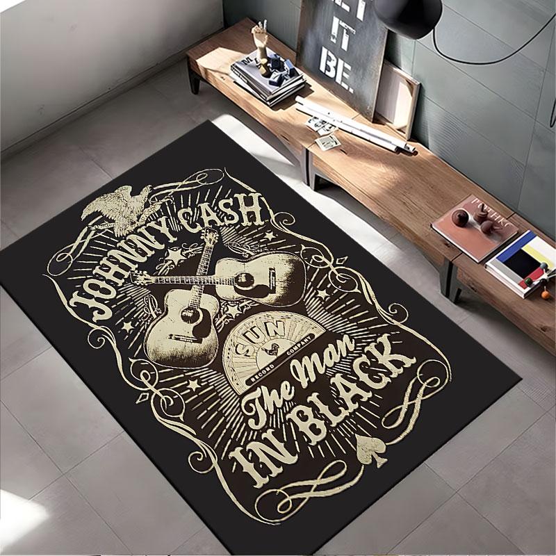 Johnny Cash Retro Music Carpet suitable as a non-slip mat for the living room or bedroom sofa
