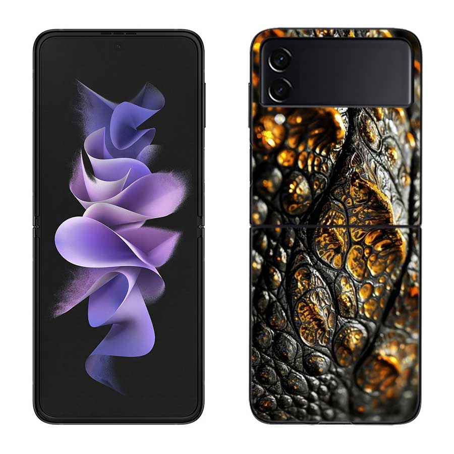Crocodile Skin Phone Case For Samsung Z Flip 7 6 5G Galaxy Z Flip 5 4 3 Black Hard Cell Cover Luxury PC Shell Coque