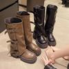 Yueyu 6cm Heightening Thick-soled Trouser Boots Women's Autumn Knight Boots Children's Long Boots Thick Heel Buckle Belt Medium Tube Pile