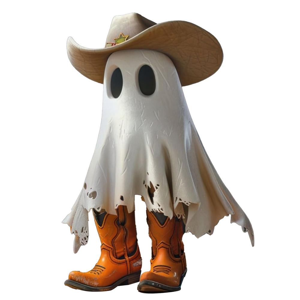 Charming Cowboy Ghost Statue Halloween Cute Ghost Statue With Hat And Boots Halloween Decor For Home Office Car Accessories
