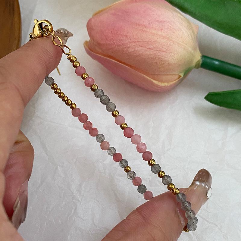 Minimalistyczna Bransoletka z Koralików Rodochrozytu Naturalnego w Kolorze Pudrowego Różu - Idealny Słodki Prezent dla Najlepszej Przyjaciółki