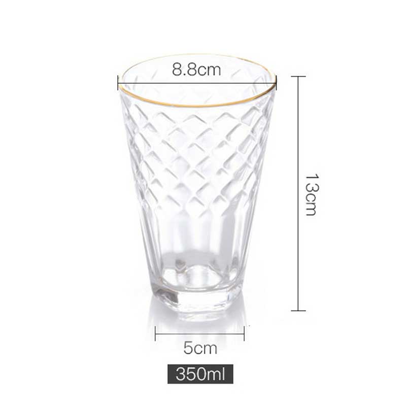 3/2/Pcs Embossed Glass Cup Coffee Mug Transparent Gold Rim Whisky Wine Glass Home Office Bar Milk Beer Juice Drinking Water Cups