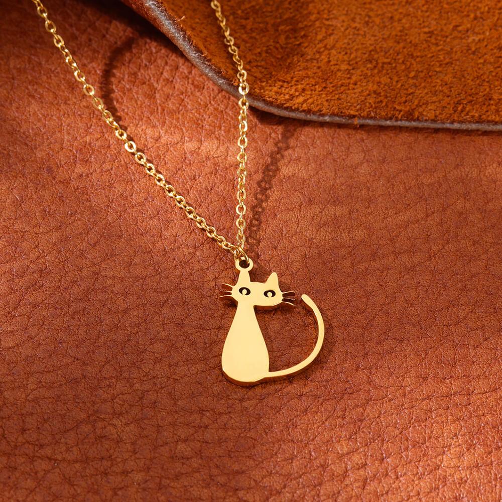 Stainless Steel Initial Letter Cat Pendant Necklace for Women Gold Color Animal Alphabet Necklaces Charm Fashion Jewelry Gifts