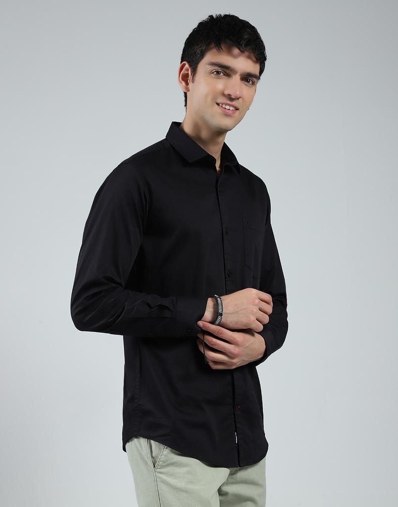 Monte Carlo Mens Solid Black Collar Neck Full Sleeve Shirt