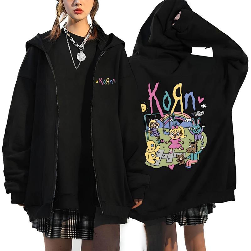 Korn Rock Band Letter Logo Zipper Hoodie Men's Metal Gothic Vintage Oversized Zip Up Hoodies Streetwear Punk Sweat Shirts Jacket