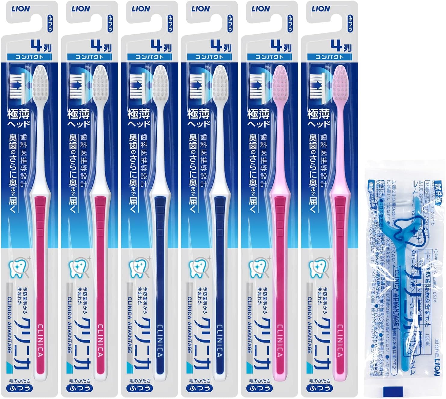 

Зубная щетка Lion Clinica Advantage 4 ряда Compact Regular 6 штук с зубной нитью