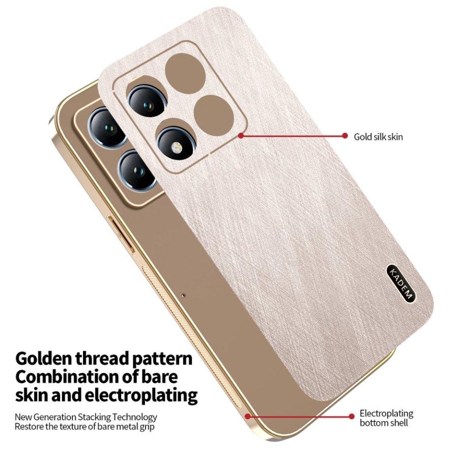 Plating Gold Silk Skin Case for Xiaomi Mi 14T 13T 11T Pro 13 12 14 15 Ultra Full Protection Shell Leather Shockproof Back Cover