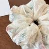 Hair Tie Embroidery Flower Pattern Mesh Yarn Large Hair Scrunchy Soft Elastic Ponytail Holder Non-Slip Hair Accessory