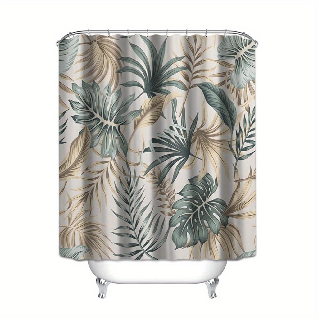 Tropical Plant Pattern Design Spring Bathroom Curtain Digital Printing Polyester Waterproof Shower Curtain No Drilling Required