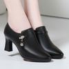 Autumn Comfortable Fashion Deep Mouth Soft Leather Shoes Women's Platform Pumps Office Fall Med Block Heels Shoes