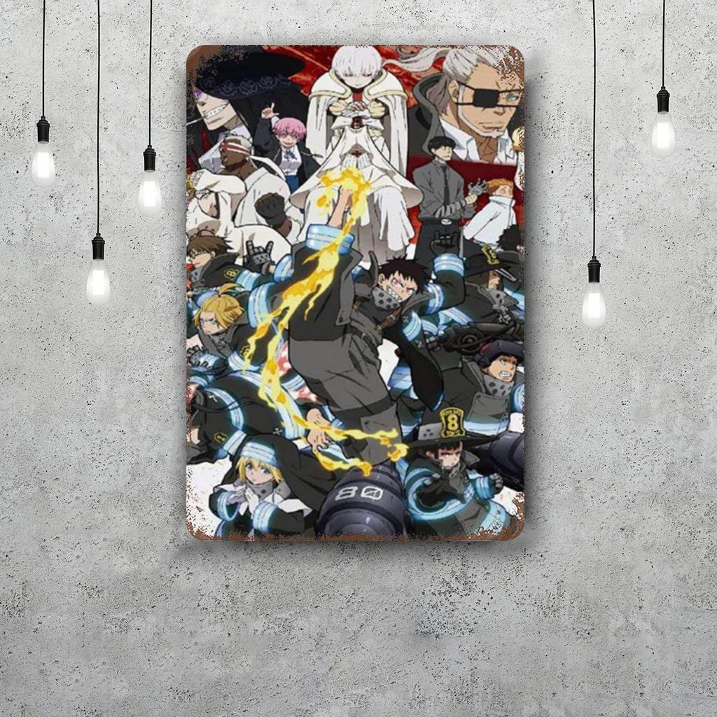Shinra Kusakabe Cartoon Decor Poster Vintage Tin Sign Metal Sign Decorative Plaque for Pub Bar Man Cave Club Wall Decoration