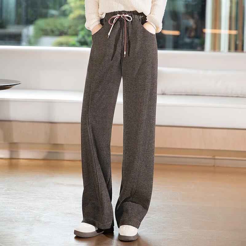 

Siboshe Women s Wool Blend Drawstring Wide-Leg Pants S