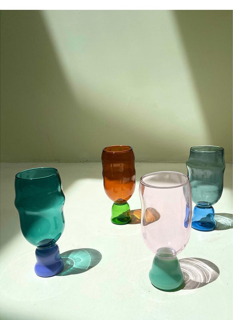 Color Blocked Goblet Glass Whisky Wine Glass Borosilicate Heat-resistant Glass Coffee Glass