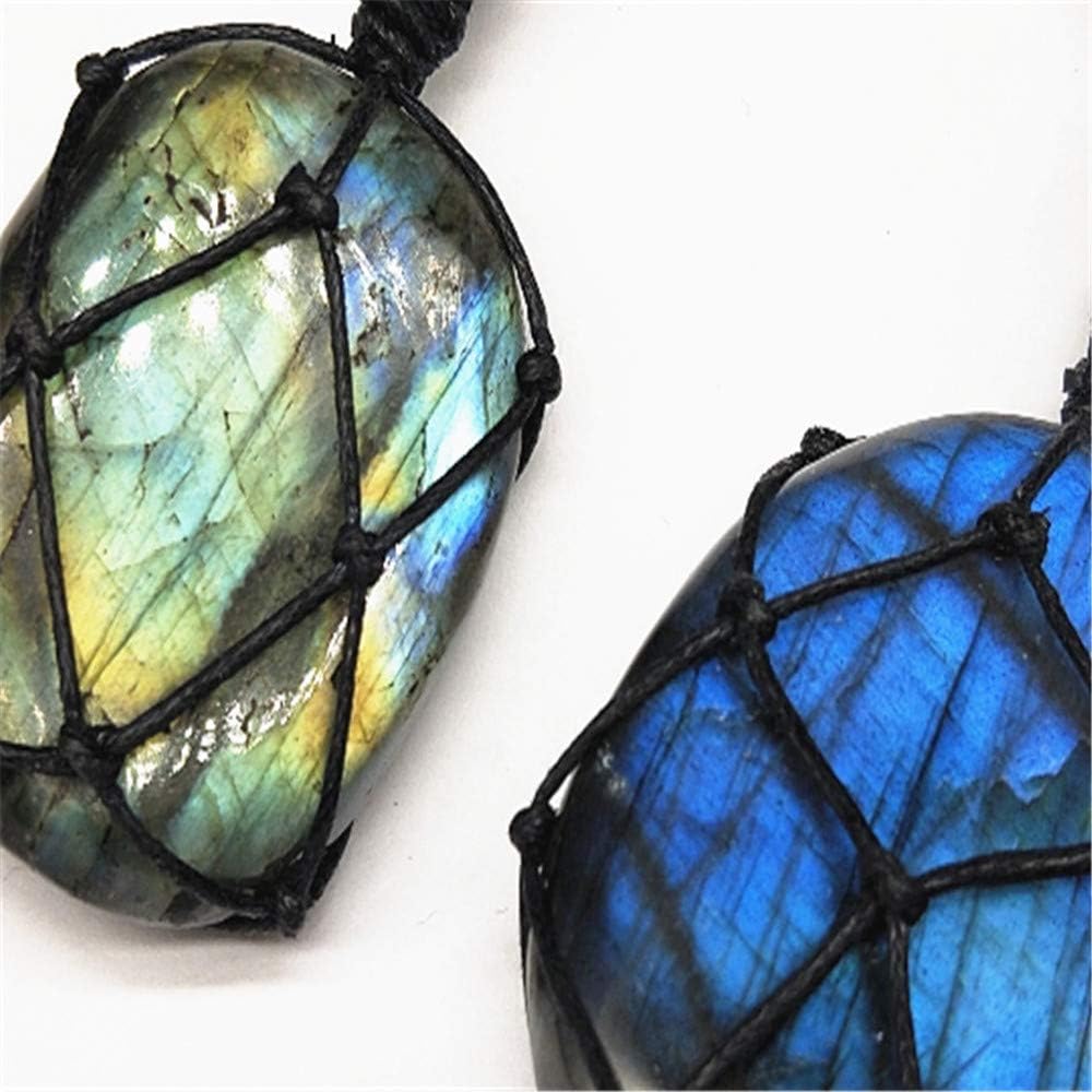 AITELEI Натуральный Лабрадорит Кристальный Ожерелье Исцеляющий Чакру Подвеска с Плетеной Веревкой Лабрадорит Камень Ладони Лунный Камень Исцеляющий Камень Подвеска