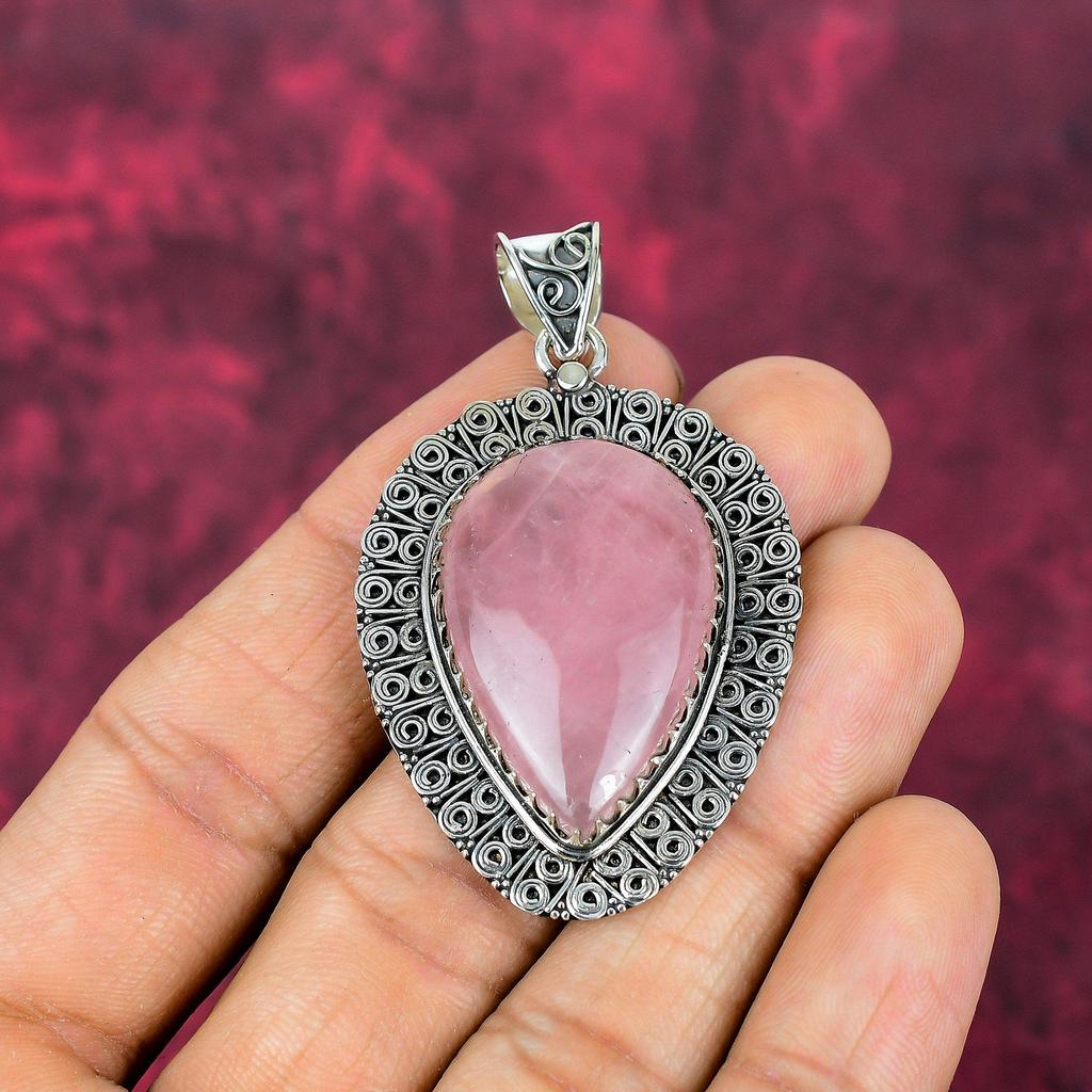 Rose Quartz Jewelry, 925 Solid Sterling Silver Pendant Handmade Gemstone Jewelry, Gifts For Wife Brand New Pendant