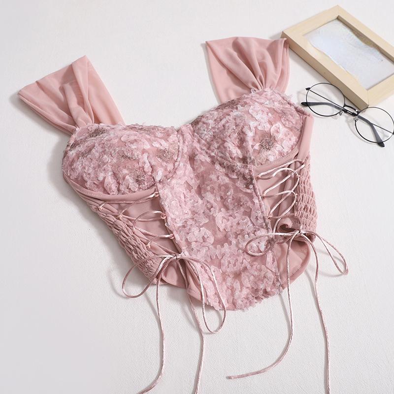 Women Bandage Sexy Lace Strapless Irregular Tops Solid Pleated Crop Tops With Bra Pad 2024 Women Summer Backless Slim Tank Tops