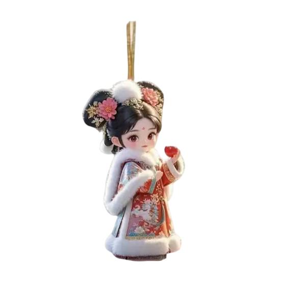 Yousheng Keychain Pendant Red Fruit Symbolic Charm Traditional Qing Dynasty Style Girl Charm Key Chain Peace Good Fortune Handbag Keyring Decoration