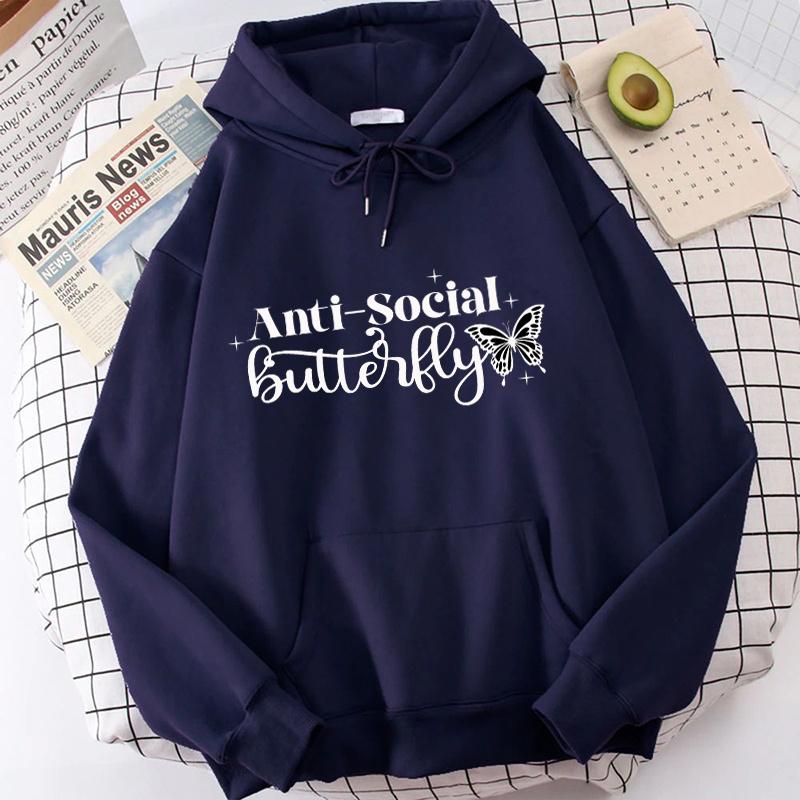 (High Quality Hoodies)Autumn And Winter Unisex Harajuku Hoodies Anti Social Butterfly Printed Sweatshirts Fashion Pullover