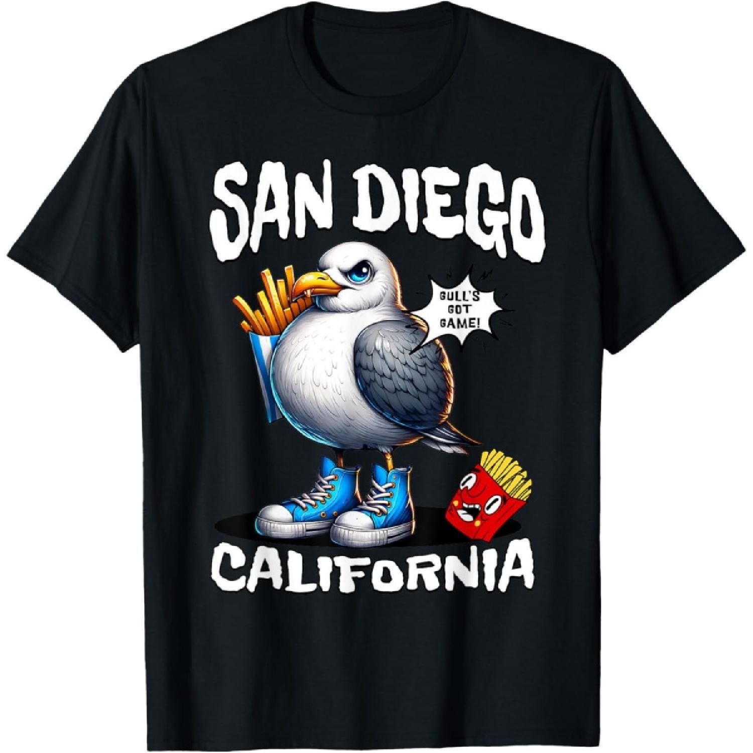 San Diego California Seagull French Fries Funny Souvenir T-Shirt S