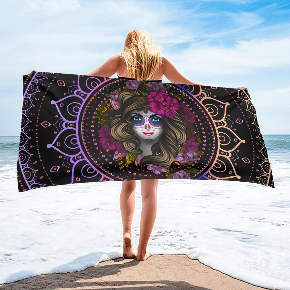 Halloween Horrible Sugar Skull Girl Printed Beach Towel Outdoor Quick Drying Swimming Bath Towels Yoga Mat for Kids Adults Gift