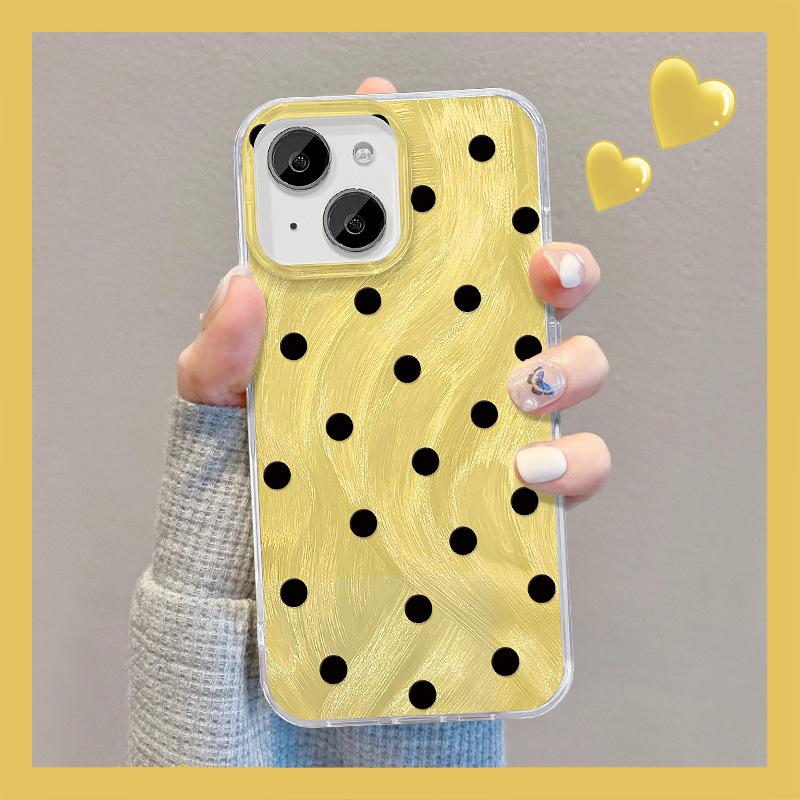 Suitable for Apple 15 Mobile Phone Case Summer IPhone 14pro Black Polka Dot Invisible Bracket 13/12 Heightened Large Hole