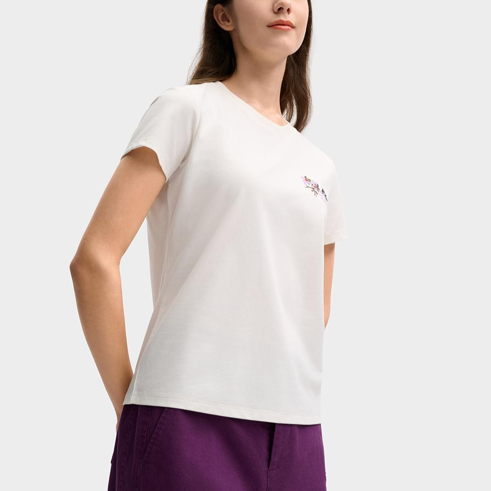 FILA Heritage Series Garden Logo Pattern Printed Knit Short Sleeve T-Shirt Women Tops Light-Beige F11W518102F-IV