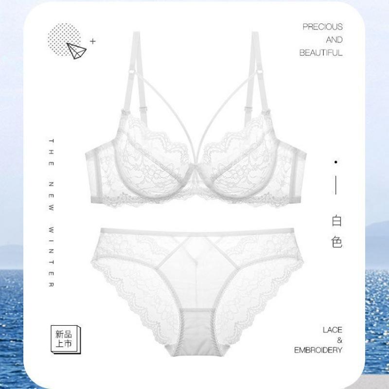 Sexy lace summer ultra-thin without sponge transparent bra bra women's underwear big chest small bra set