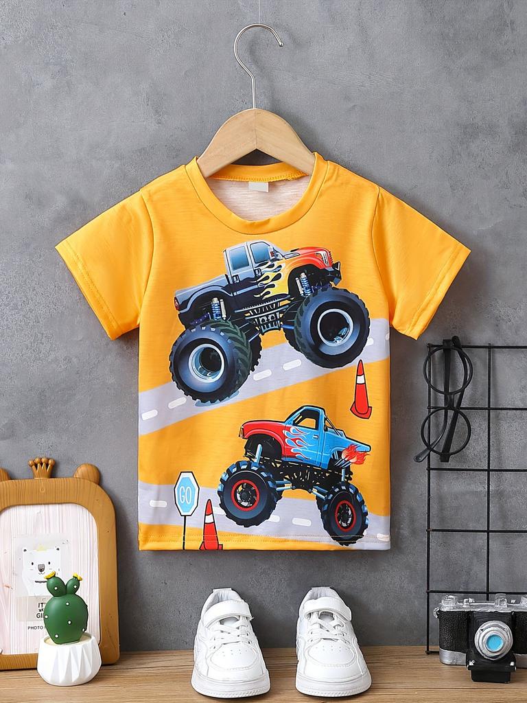 Dětské oblečení Chlapecké tričko Dívčí tričko s krátkým rukávem 3D Cartoon Truck Print Dětské letní oblečení Dětské chlapecké oblečení