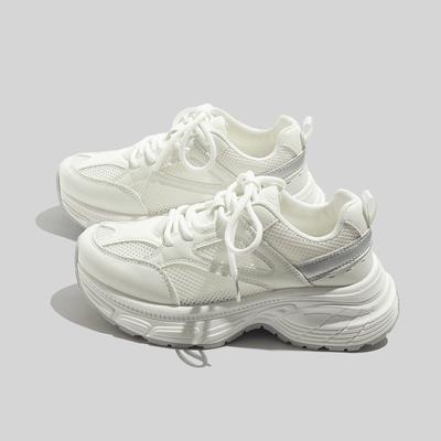 Thin Breathable Women's Shoes Lightweight Daddy Shoes Mesh Sports Casual Shoes Thick-soled White Shoes