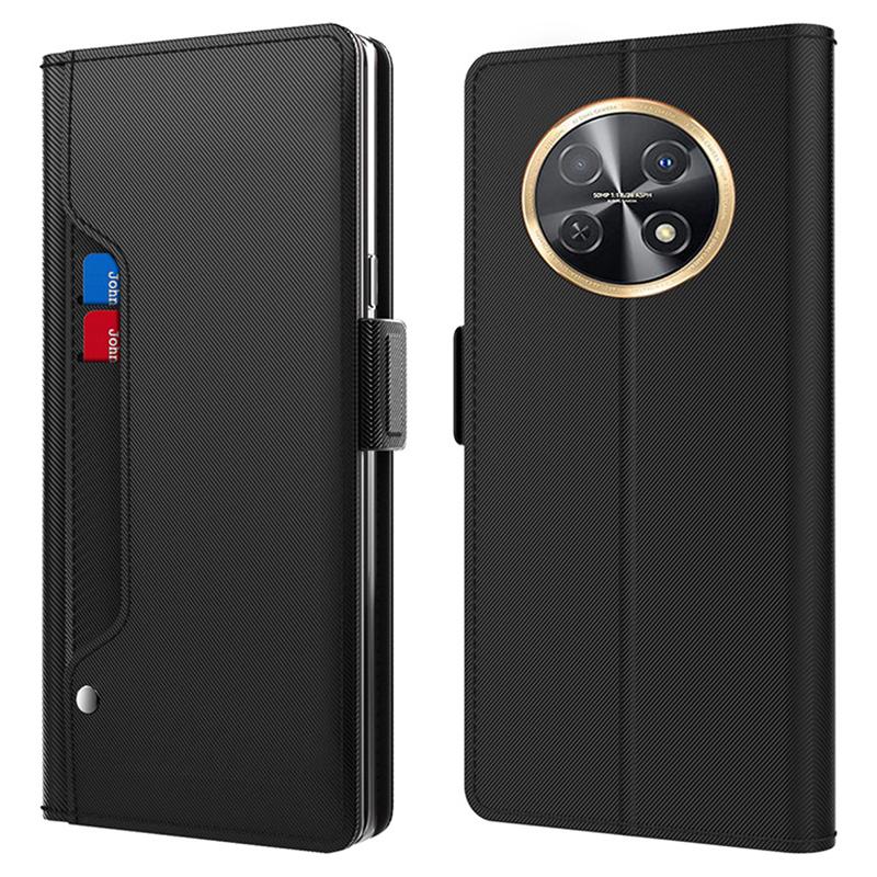 

Для Huawei nova Y91 4G кожаный чехол для мобильного телефона с защитой от царапин Зеркальный держатель для карт Смартфон Настольная подставка Дизайнерский чехол Black