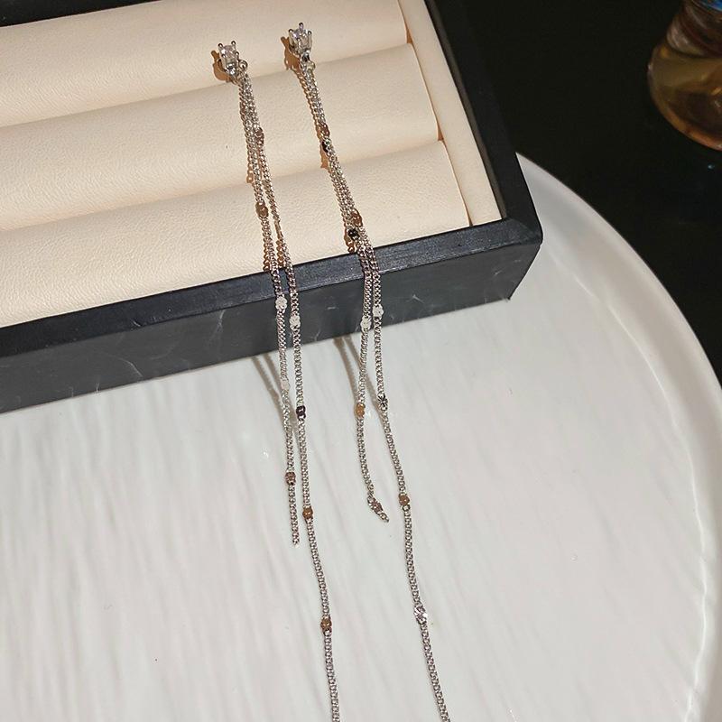 

Zircon long fringed earrings temperament stud earrings women s niche personality design earrings light luxury