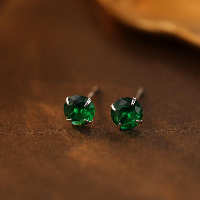 

Серебряные серьги Banyan Tree S999 с камнем рождения: Женские серьги-гвоздики с четырьмя когтями и цветными бриллиантами для повседневного ношения 3mm