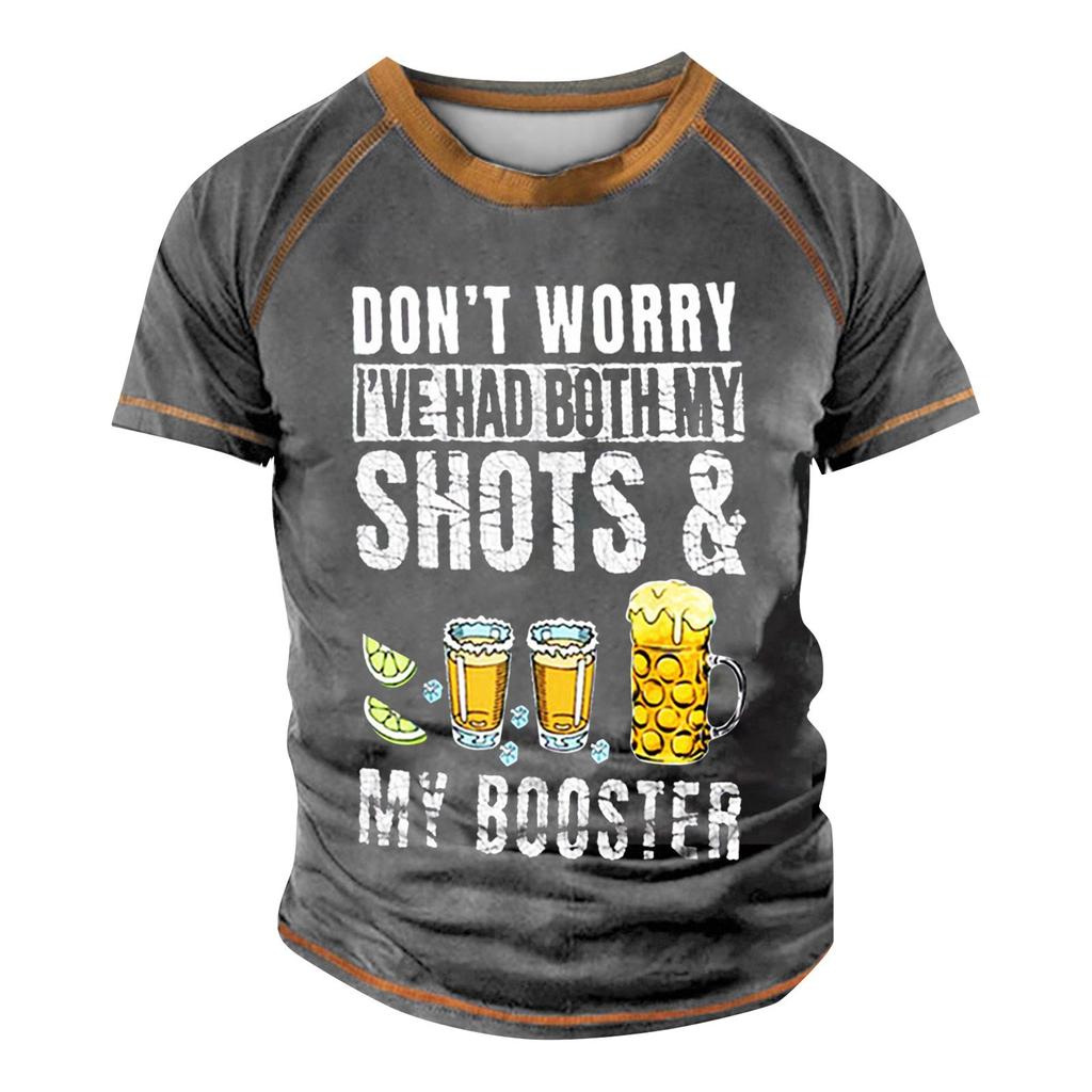 Men's Raglan T-shirt Retro Short Sleeve Round Neck Letter Printing Tops