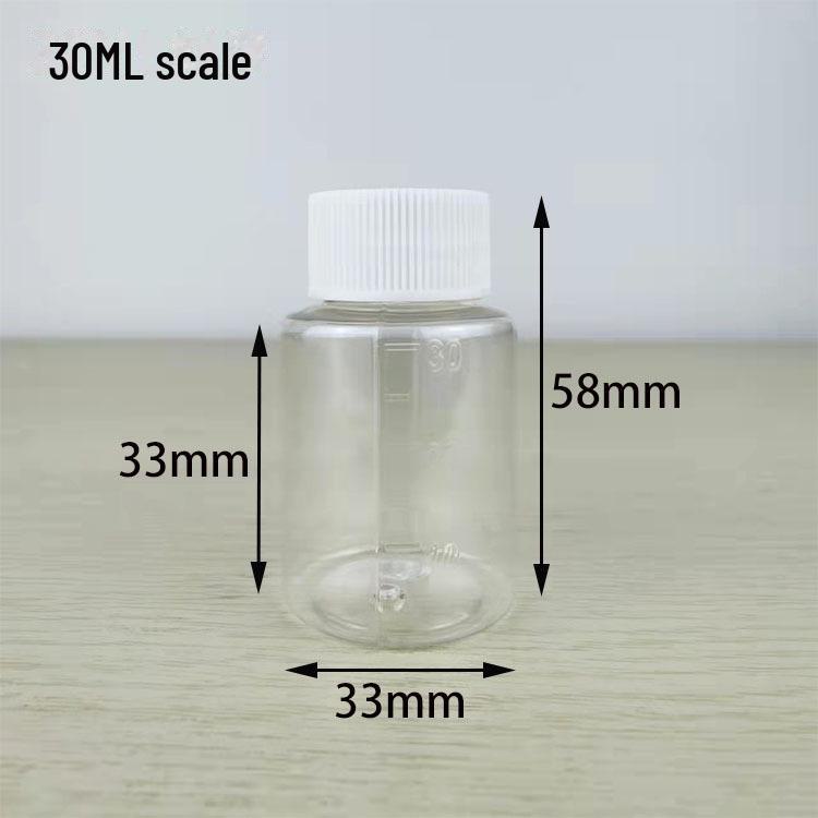 30, 100, 250 ml transparente PET-Weithalskapselflasche mit versiegeltem Deckel