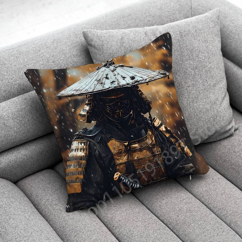 Japanese Bushido Samurai Throw Pillow Case For 55cm 40cm 45*45cm 50cm 30cm Square Office Cushion Cover