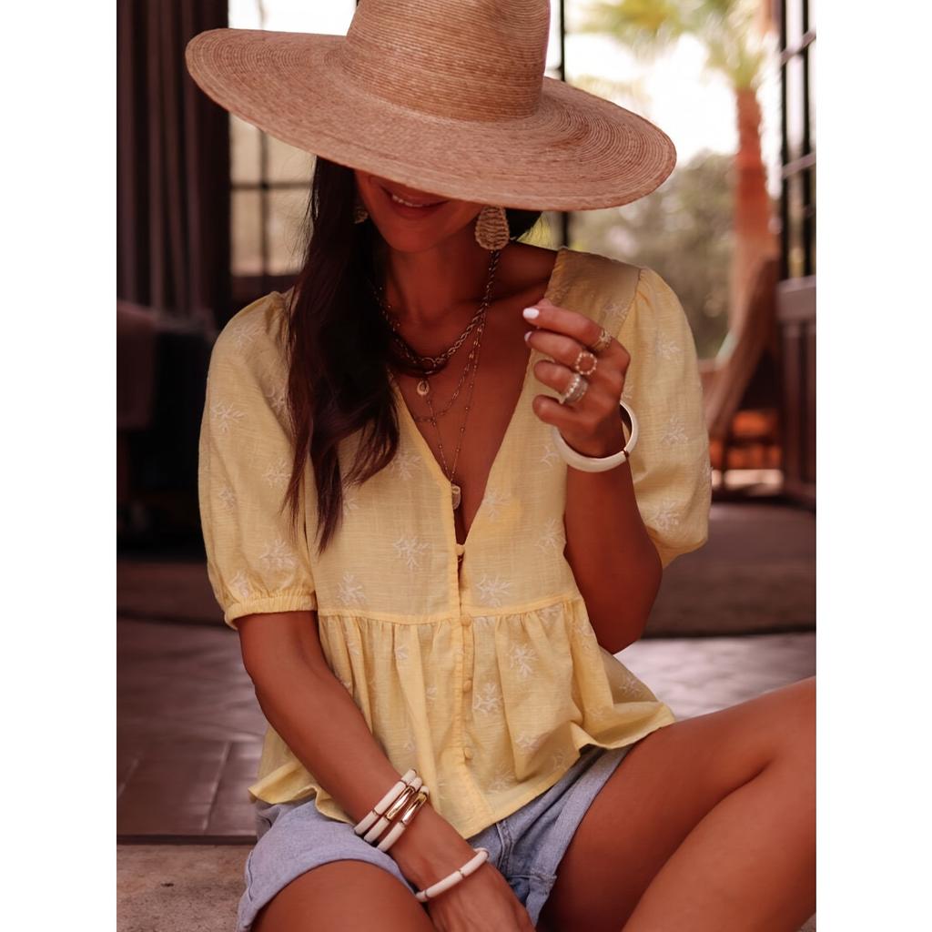 Spring Summer New Elegant Short Sleeve Women's Blouse Shirt for European American