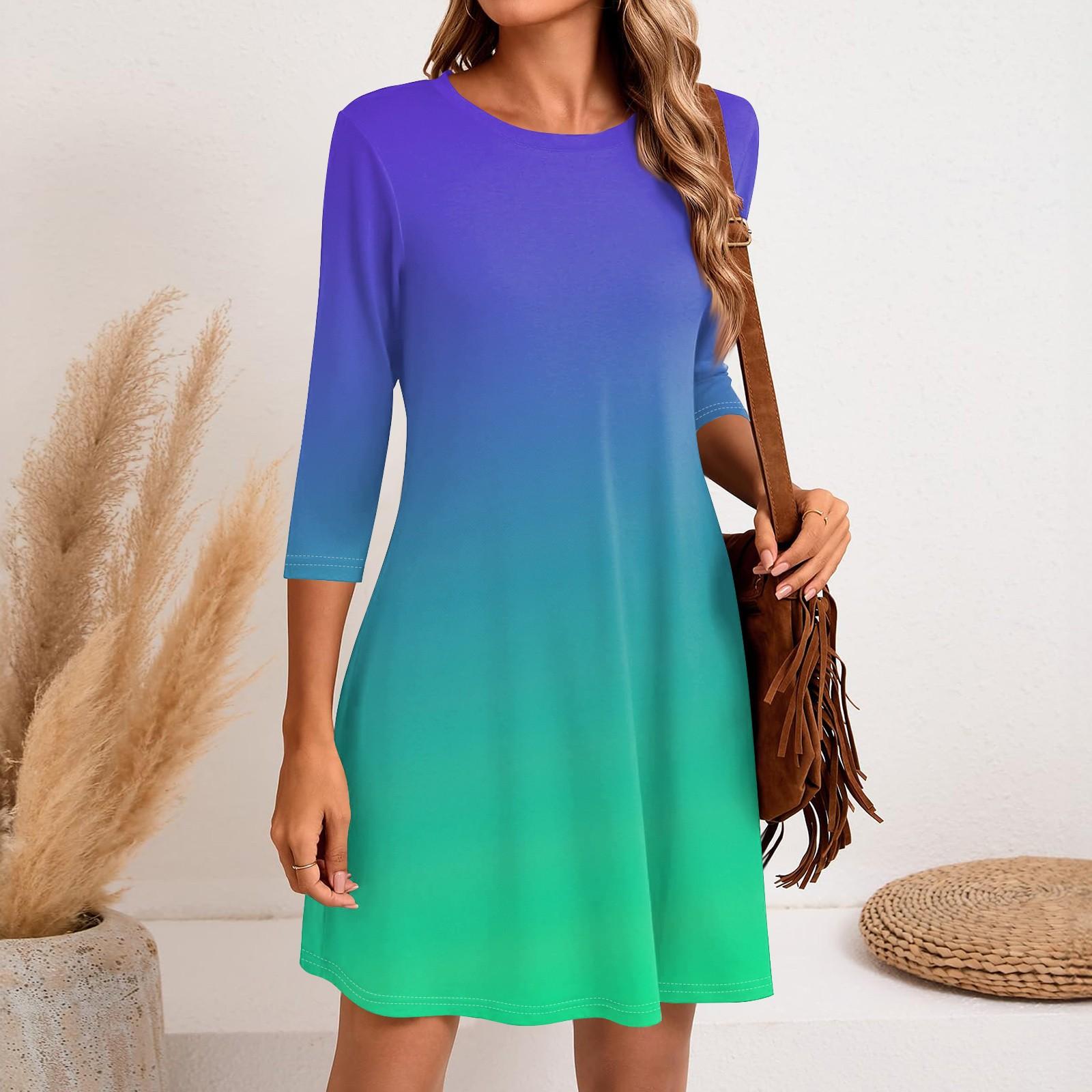 

Жіноча модна повсякденна коротка сукня з круглим вирізом і рукавом три чверті XL зелений