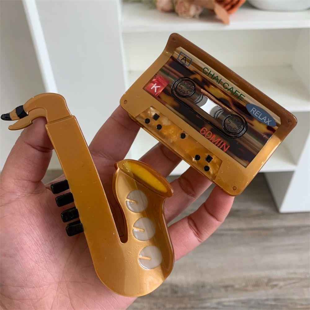 Piano Music Hair Clip Video Tape Big Shark Clip Funny Acetate Guitar Hair Claw  Girl