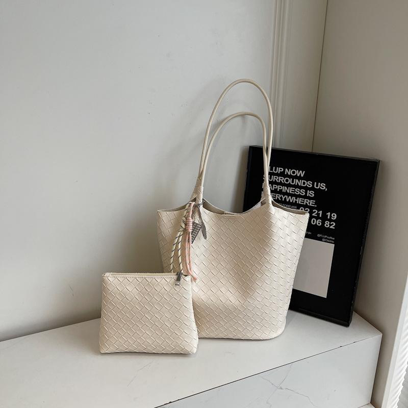 Spring New Textured Woven Pattern Commuting and Leisure Large Capacity Tote Bag Solid Color Simple Handheld Mother and Child Bag