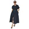 Pure cotton short-sleeved dress European and American summer new single-breasted medium and long dress shirt dress women