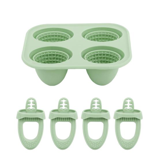 Baby Silicone Popsicle Mold with Handles 4-Cavity Mini Ice Cream Mold for Teething Relief Freezing Treats Maker for Toddlers Kids