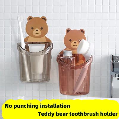 1Pcs Teddy Bear Wall Mounted Toothbrush Holder Cup Punch Free  Rack Bathroom Supplies Organizer Bathroom Accessories Soap Holder