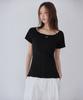 Leondeondada Pleated Pendant Boat Neck Short Sleeve T-Shirt, Black