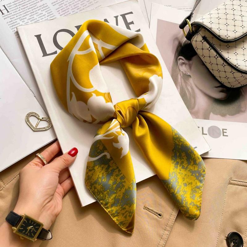 Elegant Silk-Like Square Scarf Women Korean Style Print Neck Lightweight 70x70cm Nylon Fashion Accessory